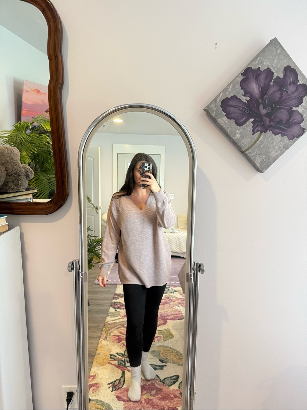 Cozy V-Neck Oversized Sweater in Light Pink